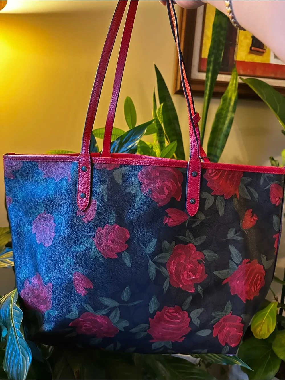 Reversible Coach floral Tote with red Rose Floral Print